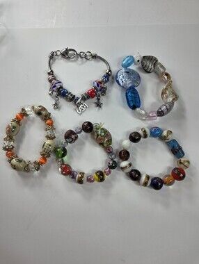 Assorted Glass Bead Bracelets Multi Color Set stretch style artisan made